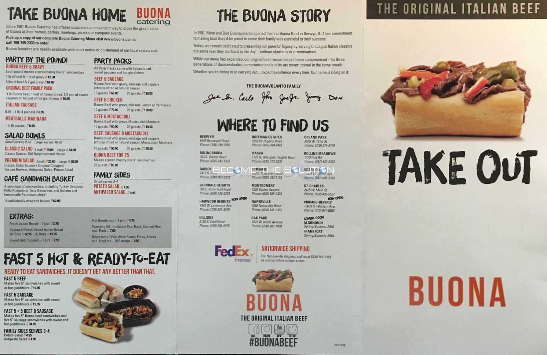 Buona Beef Carry Out Menu (Scanned Menu With Prices)